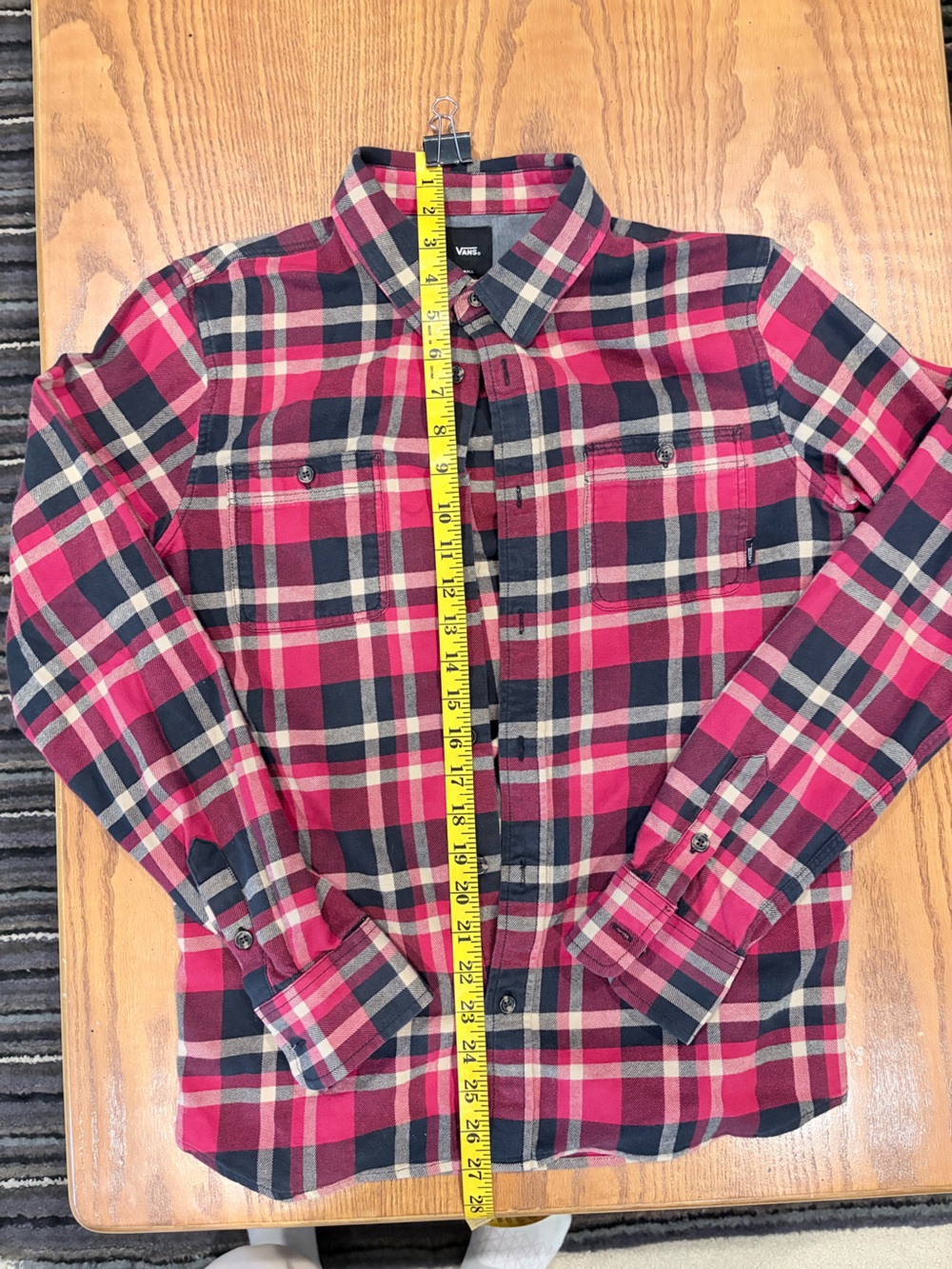 Vans Men’s Pink and Navy Plaid Button-Down Shirt